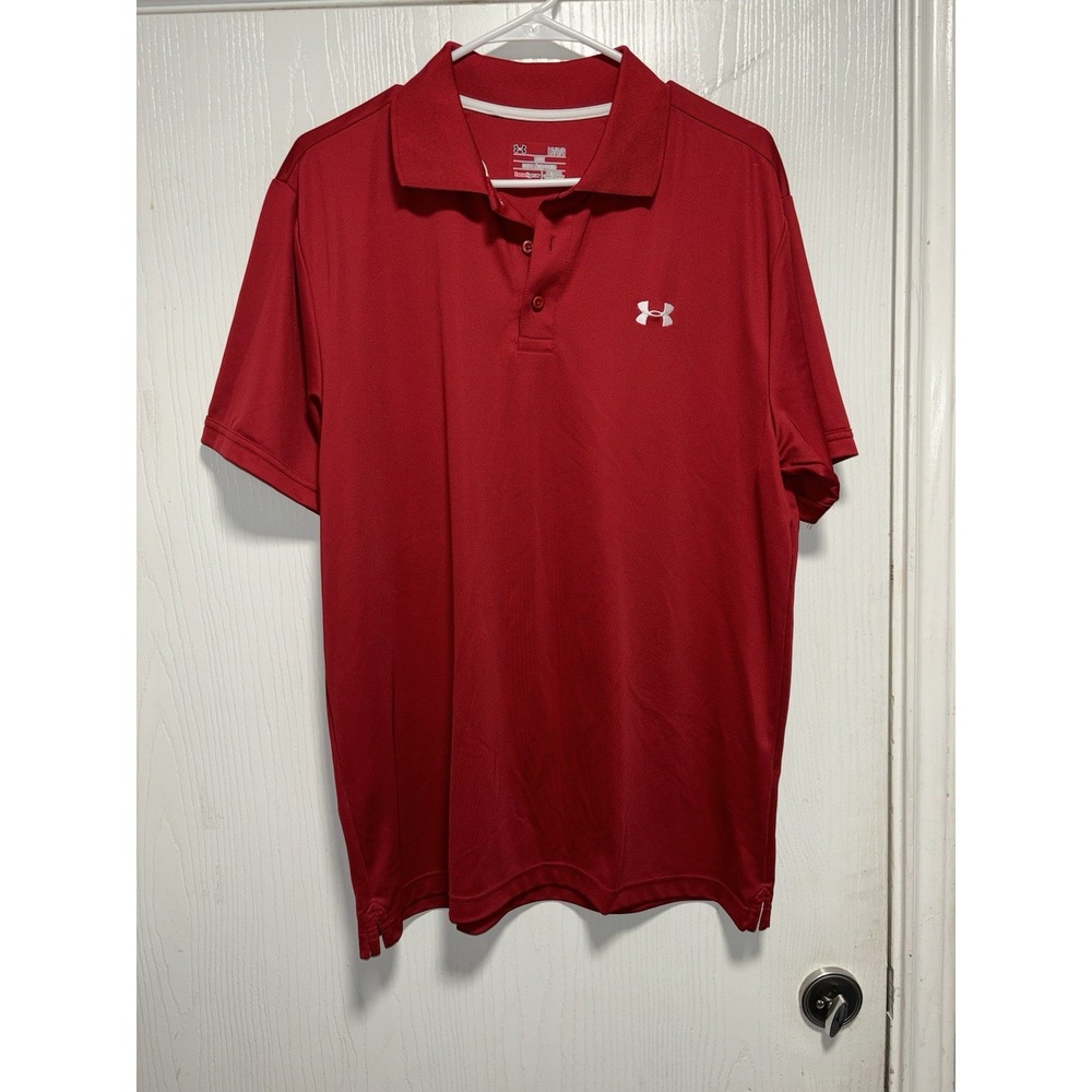 Under Armour Shirt Large Red Polo Heatgear Loose Fit School Casual‎
